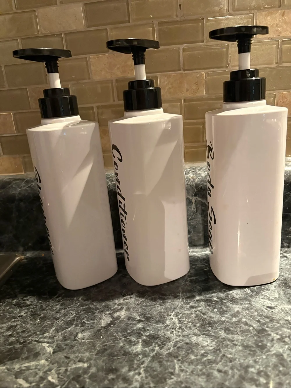 White Pump Bottle Set for Shampoo, Conditioner, Body Soap